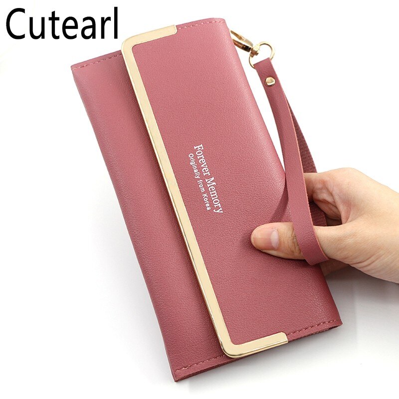 Wristlet Women's Long Wallet Letter Clutch Purse Ladies Multifunctional Leather Card Holder Metal Daily Use Coin Purse