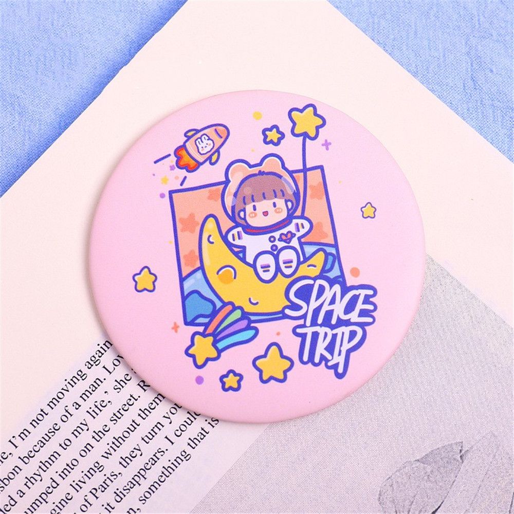 Mini espejo de dibujos animados, espejo redondo pequeño portátil, perfecto para niños y niñas, 1 unidad: pink spaceman
