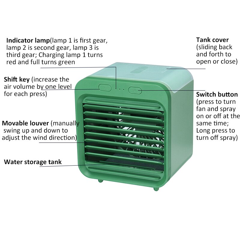 Multifunktionelle luftkølere bærbart klimaanlæg dugflaske mini usb-konditioneringsbord ventilator spray skrivebord med vandboks