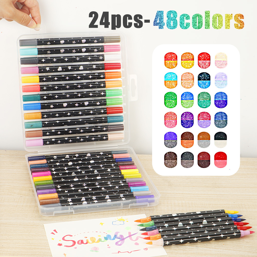 12-60 Pcs Double Tip Art Markers Vibrant Colors Quick-Drying For Painting Graffiti DIY Crafts Art Stationery School supplies.: Yellow