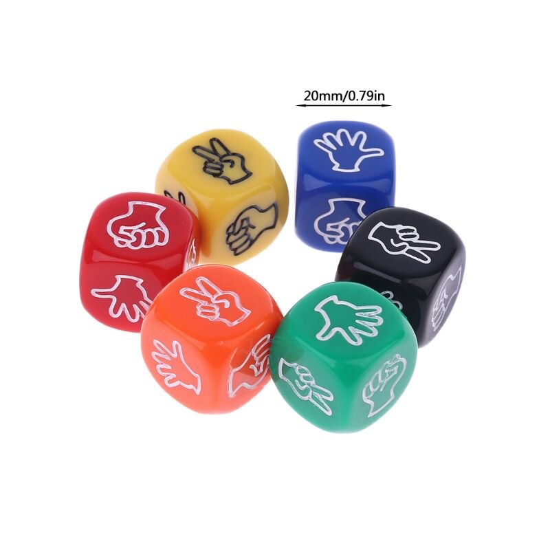 6pcs/set Funny Drinking Game Dice Rock Paper Scissors Finger-guessing Gambling Game Toys 6-Side 20mm Table Playing Games