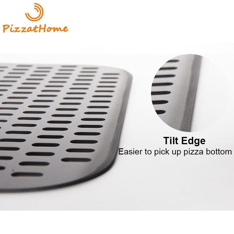 Pizzathome 14/13/12 tum perforerad pizzaskovel rektangulär pizzaskal aluminium halkfritt handtag pizzaskal avtagbart pizzverktyg