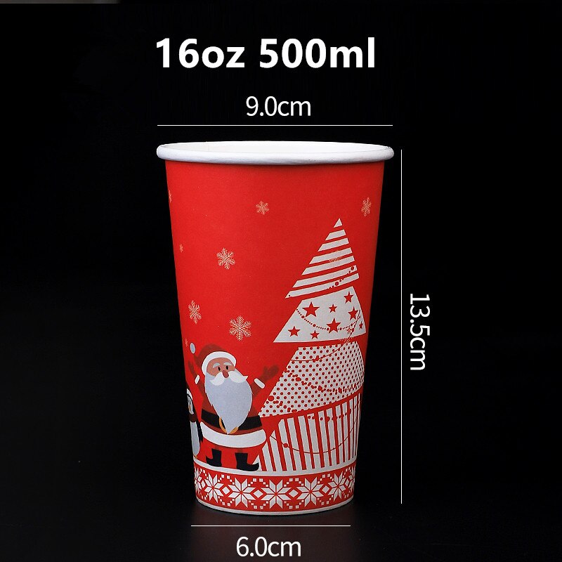 50pcs Net red disposable coffee cup Merry Christmas Santa Claus red drinks paper cups party favors milk tea cup: 16oz 500ml cup