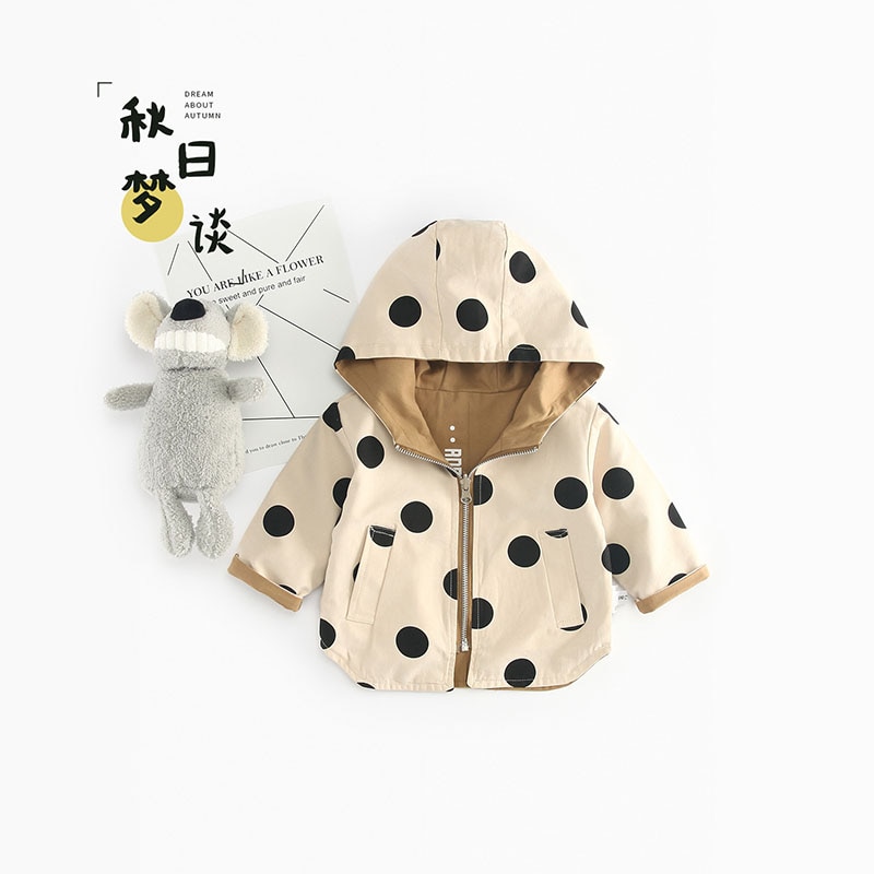 Polka dot jas jas bovenkleding hoodies double side baby peuter kid kinderen baby meisje jongen herfst lente kleding 100% katoen