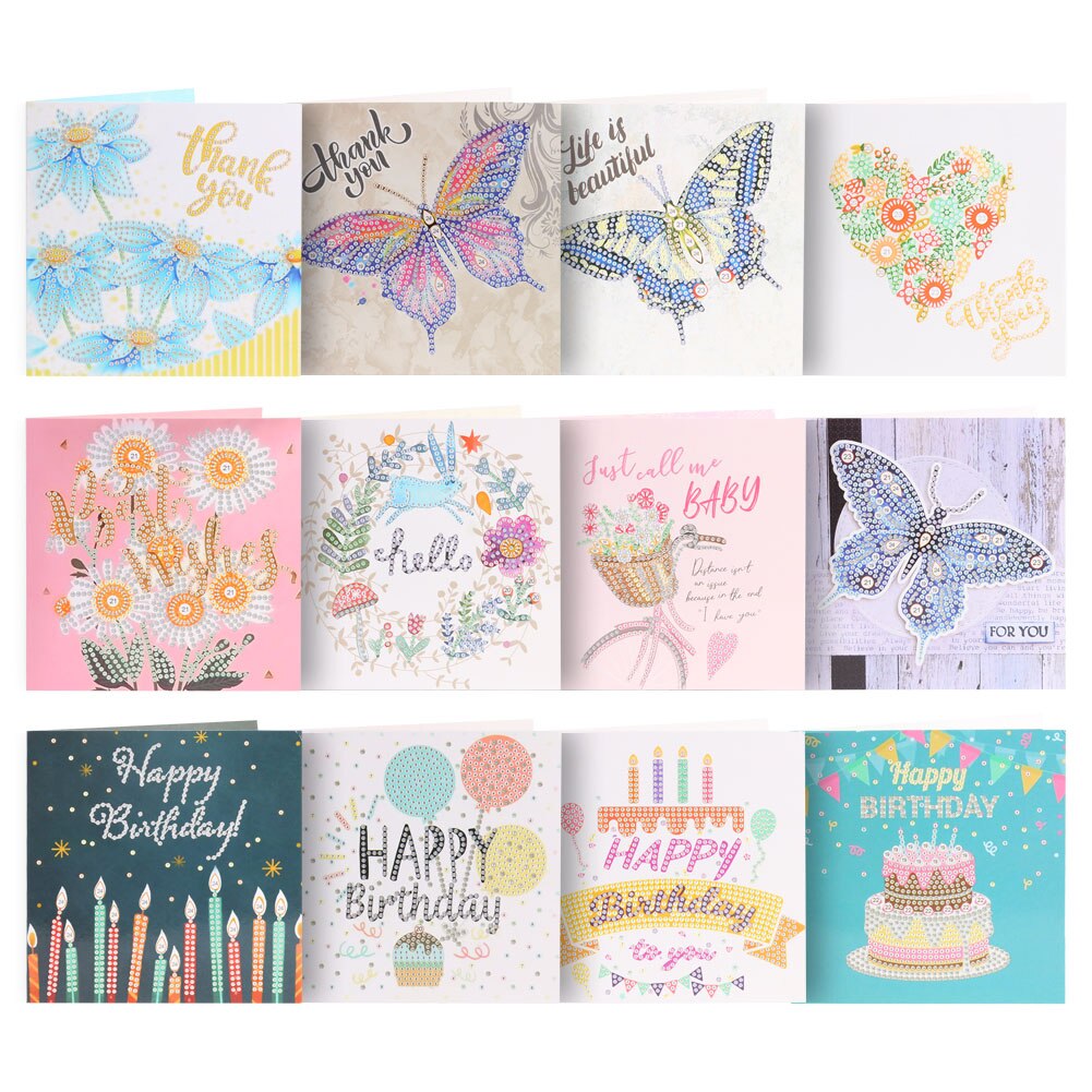 Diamond Painting Cards Happy Birthday Cards 5D DIY Special Diamond Painting Card Postcards Birthday Xmas for Girls: 12pcs A