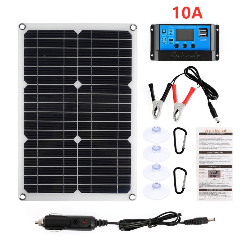 Kit de painel solar portátil de 180w, porta usb com 10/20/30a, controle com tela lcd, carregador solar, uso externo, portátil, fonte de alimentação, pnone: with 10A Controller