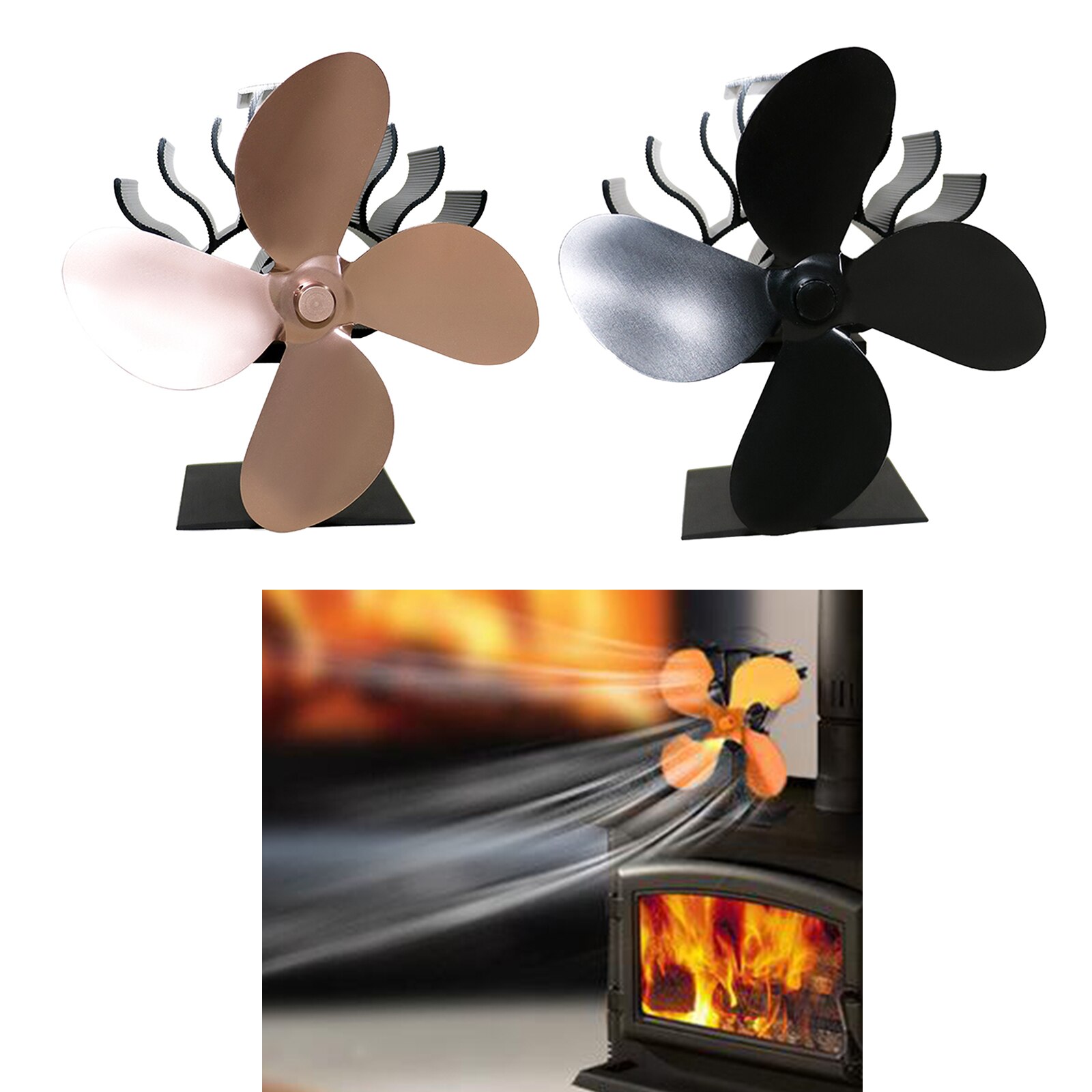 4 Blade Heat Powered Stove Fan Wood/Log Burner/Fireplace Fireplace Fans Heater