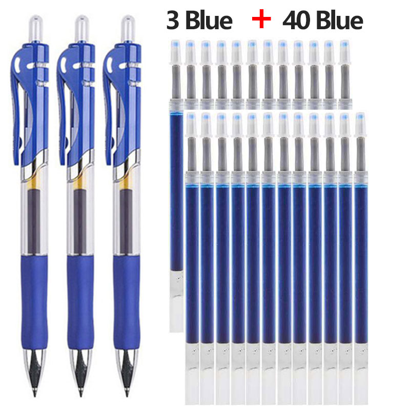 Juego de 43 Uds de bolígrafos y recambios de Gel, papelería, bolígrafo de escritura Kawaii, tinta negra/roja/azul, bolígrafo azul de 0,5mm, suministros escolares de oficina: Gris claro