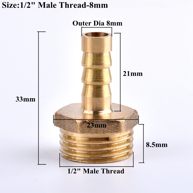 1/2” Male Thread To 6~25mm Brass Pipe Fittings Hose Connector, Garden Watering Irrigation Pagoda Joint Copper Coupler Adapter: Gold / 1/2''