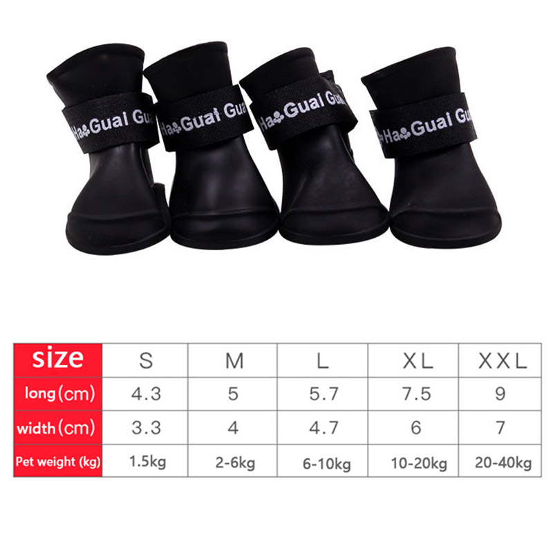 Botas de goma antideslizantes para mascotas, impermeables, para perros pequeños, medianos y grandes, zapatos para exteriores, botines para perros, accesorios para mascotas, 4 Uds.: S / Negro