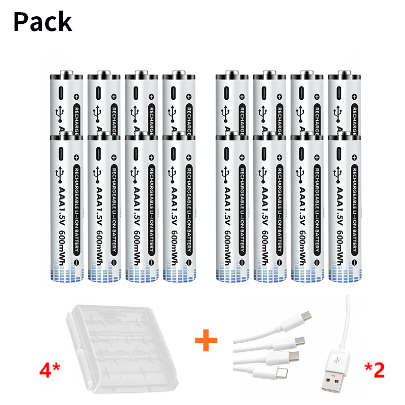 Batería recargable de iones de litio, pila AA, USB, tipo c, gran capacidad, 1,5 V, 2200mWh, carga rápida, para ratón de juguete