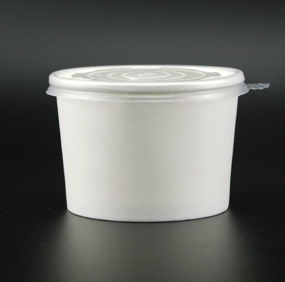 50pcs White ice cream takeaway packaging cup party birthday wedding food soup cake round pattern thick paper cup with lid: cup and lid / 450ml 12oz