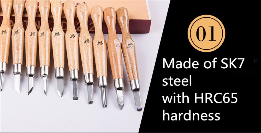 12pcs One Lot SKS7 Steel Twice Polished Kninfe Edge Durable Beech Wood Handle Wood Carving Engraving Knife