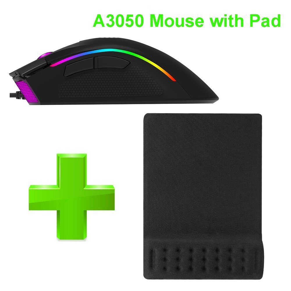 Delux M625 Wired 7D Gaming Mouse Ergonomic PMW3360 12000 dpi RGB Backlit PC Computer Gamer Mice With Wrist Rest Mouse Pad Kit: A3050 with Pad