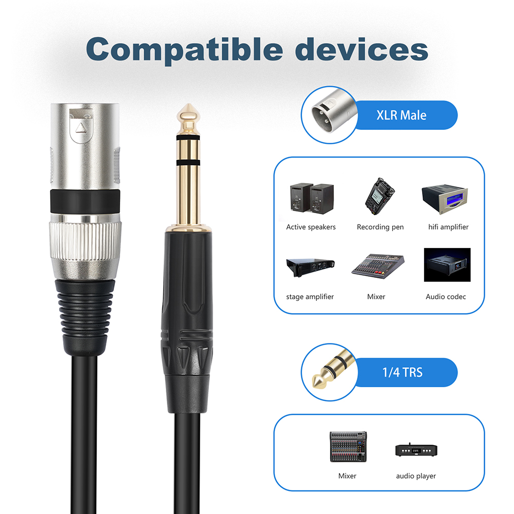 1/2/3/5/10M Quarter Inch XLR Male Balanced Interconnect Cord Male To Male 1/4 Inch Jack To XLR Male Cable for Microphone Mixer