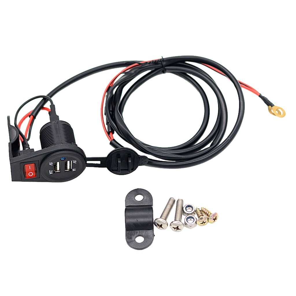 12V-24V Motorcycle Dual USB Adapter Socket Charger With On Off Switch