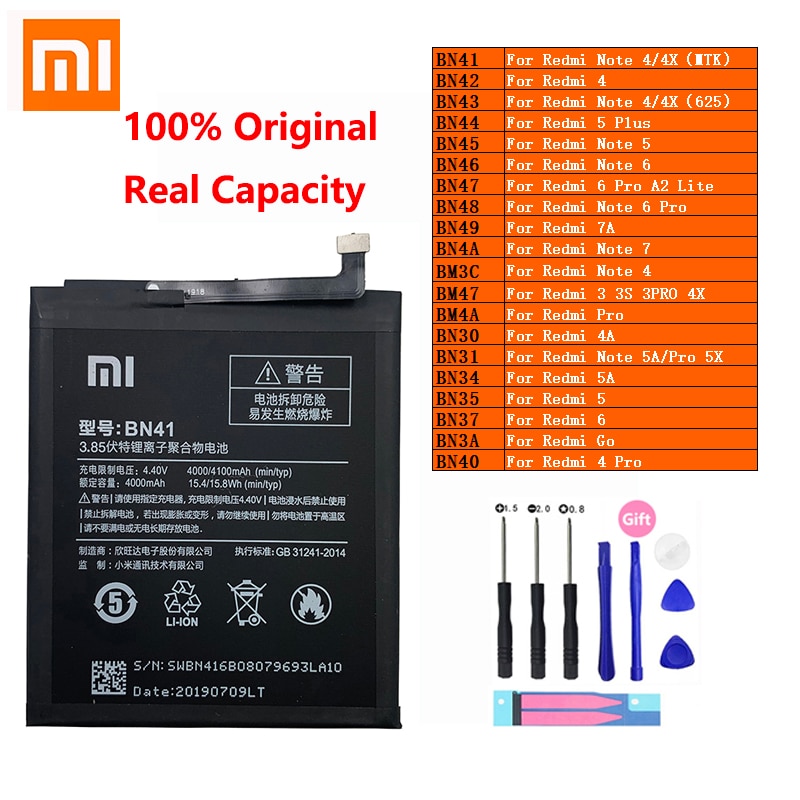 XiaoMi Batteria Del Telefono Redmi Hongmi Nota 3 3S 4 4A 4X 5 5A 5X 6 6 7 7A Andare pro Plus A2 Lite BN41 BN31 BM47 Batterie di Ricambio