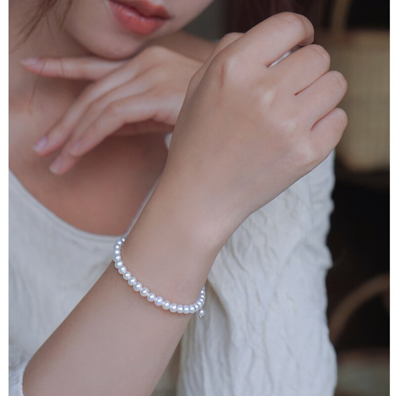 925 Zilveren Handgemaakte Buurt Ronde Parel Armband Echte Natuurlijke Zoetwater Parel Sieraden Voor Meisje Kid Mooie Fijne