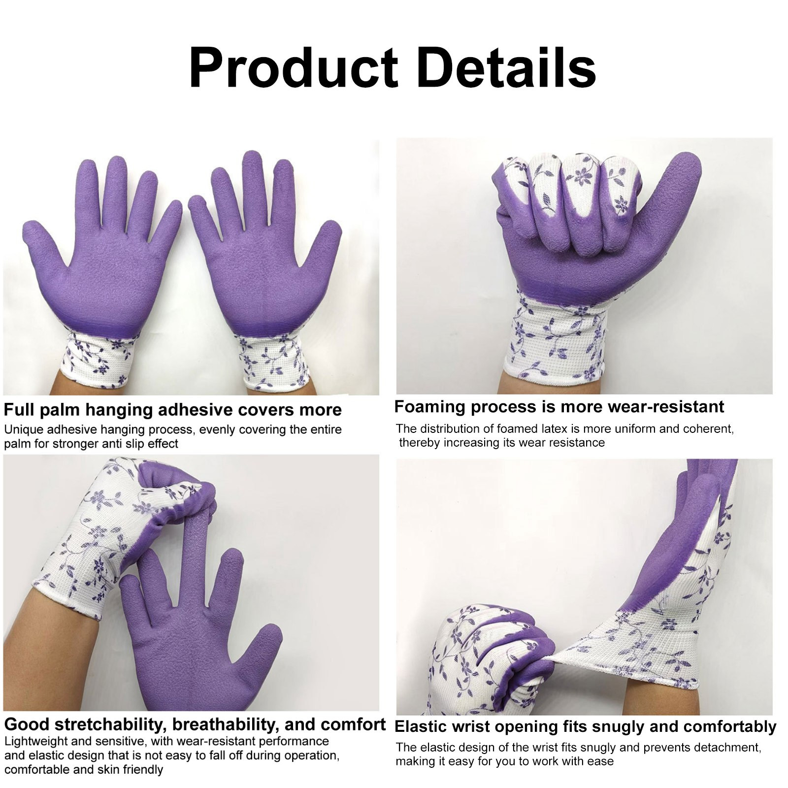 Latex Foam Printed Gardening Gloves For Women Men-Breathable Garden Gloves With Grip, Working Glove, Medium Size Fits Most