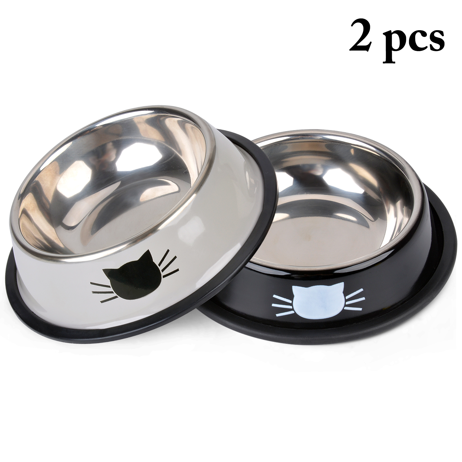 Producto para mascotas, cuenco para gatos y perros, de acero inoxidable, antideslizante, cuenco para comida para perros y gatos, cuencos para Alimentación de Mascotas, herramienta, accesorios para alimentar mascotas: Black Grey