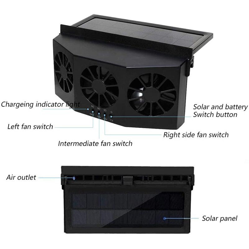 Oppladbar solcelleventilasjon vifte gill kjøler kjøleribber vindu radiator eksosvifte auto luftventilator radiator kjølesystem