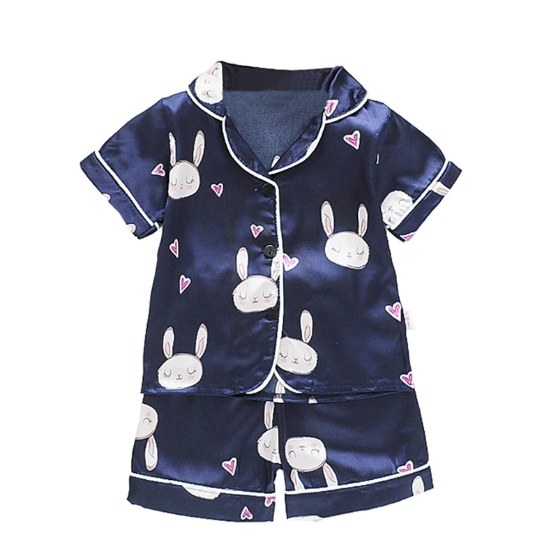 neue Baby freundlicher Jungen Mädchen Hase Drucken Outfits einstellen freundlicher Kurzarm Bluse Spitzen + kurze Hose Nachtwäsche Pyjama