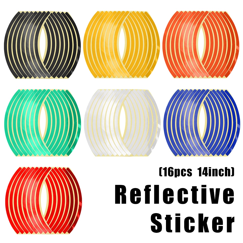 16Pcs Universal Motorcycle Wheel Rim Reflective Stickers 14inch Moto Bicycle Decal Traffic Safety Reflective Motorbike Sticker