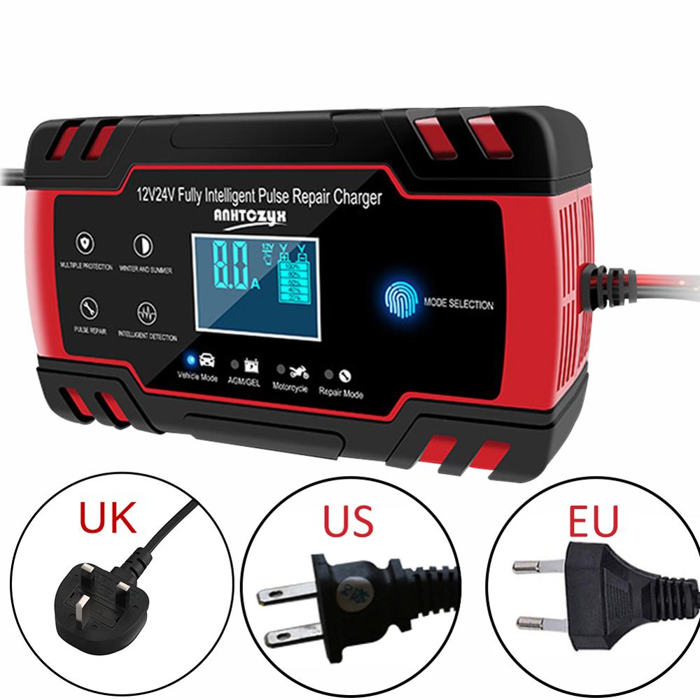 Bil batterilader 12/24v 8a berøringsskjerm pulsreparasjon lcd batterilader for bil motorsykkel blysyre batteri agm gel våt