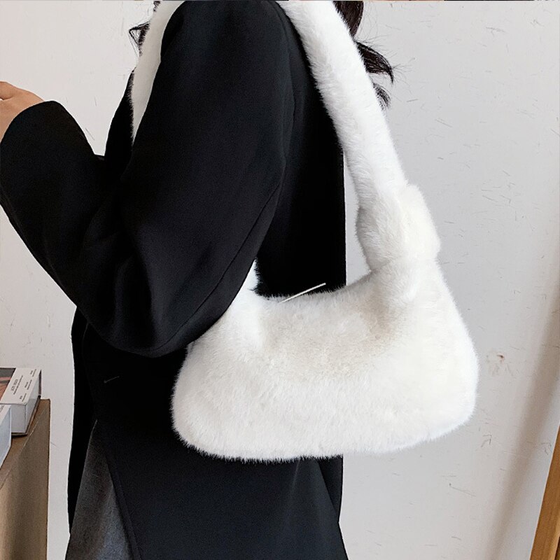 Wintertas van imitatiebont, schoudertas voor dames, trendy damestas, casual okseltas, zachte meisjestas