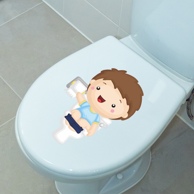 Cartoon Cute Little Boy Squatting Toilet Nursery Toilet Stickers Home Decoration Wall Stickers Self-Adhesive