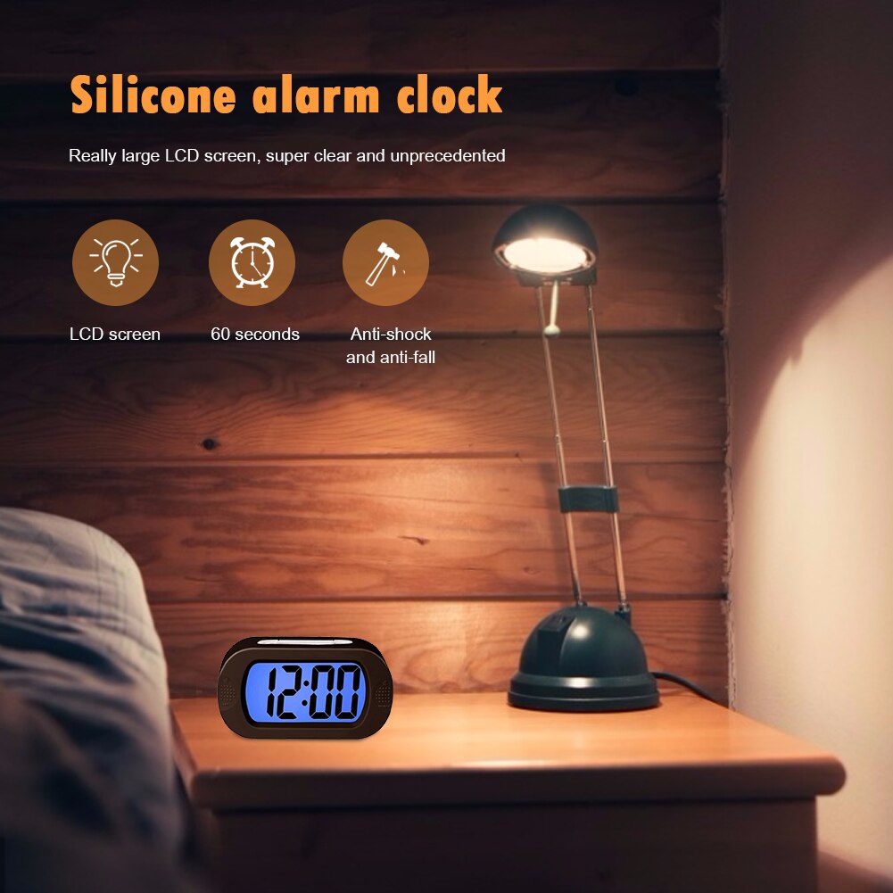 LCD Digital Alarm Clock Electric Display Clock Silicone Shell Luminous Desktop Clock for Children Living Room Desk Clock