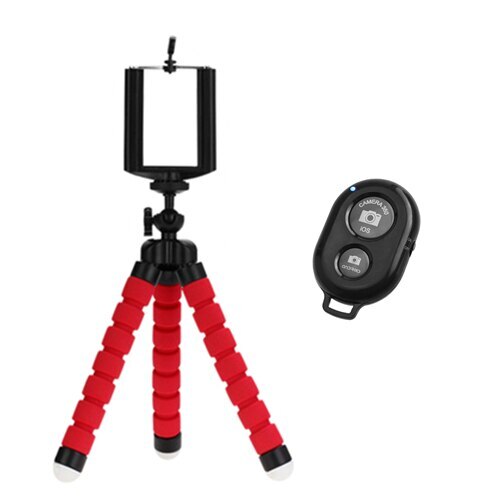 Flexibele Spons Octopus Mini Statief Met Bluetooth Remote Shutter Voor Iphone Mini Camera Statief Telefoon Houder Clip Stand: Red Tripod Remote