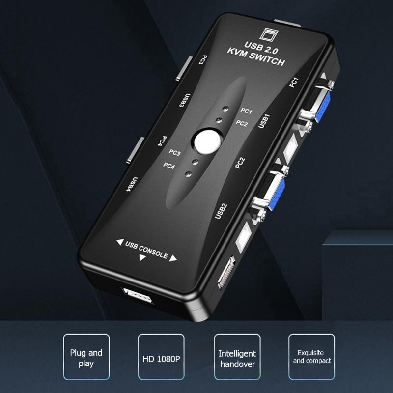 4 Ports USB HDMI KVM Switch Box Environmental Protection and Durability 4 in 1 Out 4K 1080P VGA Switcher Splitter