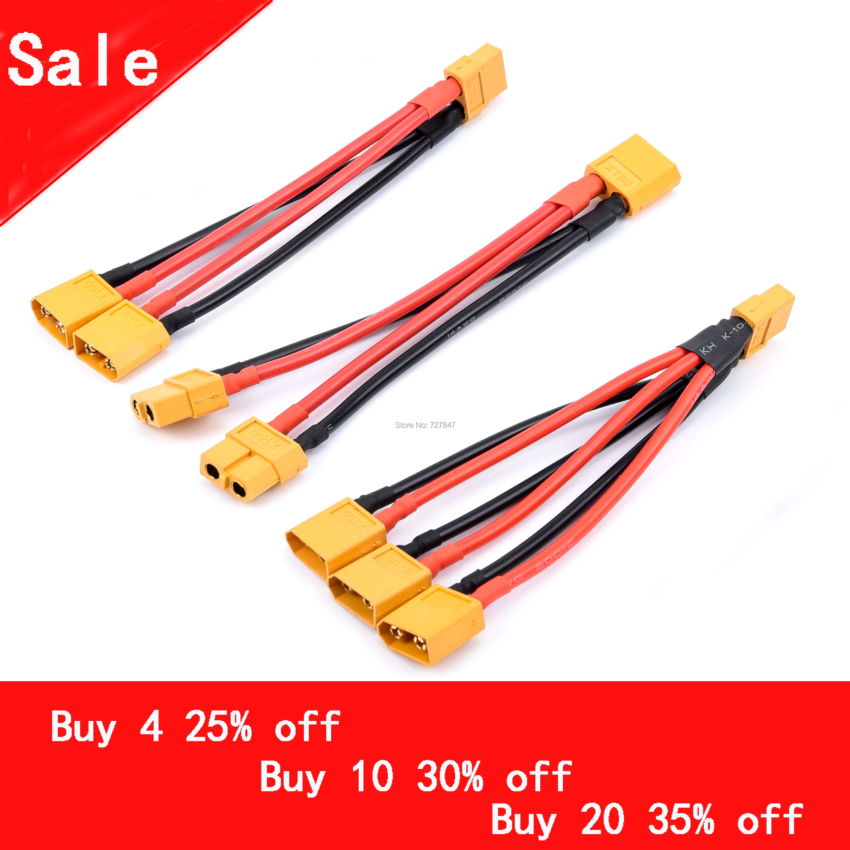 Xt60 parallel batteristik han/hun kabel dobbelt forlænger y splitter / 3- vejs 14 awg silikonetråd til rc batteri motor