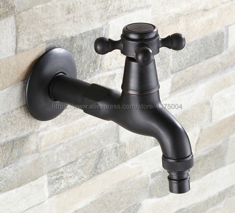 Wall Mount Garden Washing Machine Water Tap Black Oil Rubbed Brass Faucet Bibcocks Cold Water Tap Nav111