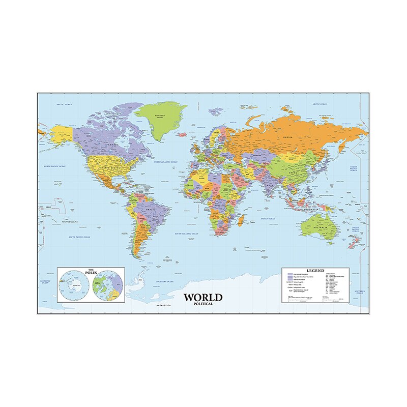 120*80cm The World Political Map Non-woven Canvas Painting Decorative Poster and Prints School Supplies Room Home Decoration