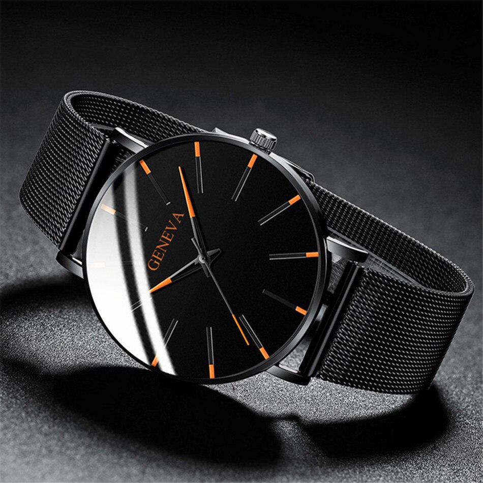 Geneva 1 luxe dameshorloge, eenvoudig, ultradun zwart roestvrijstalen mesh horloge, dameshorloge, zakelijk en casual, quartzhorloge