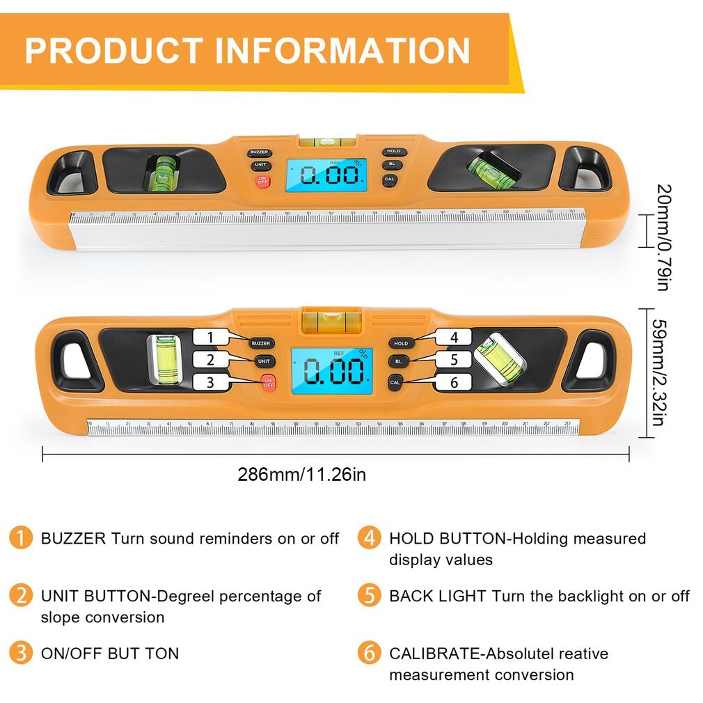 Digital Electronic Angle Grader Inclinometer 360 Degree Electronic Level Tilt Test Ruler Portable HW-200 Digital Level