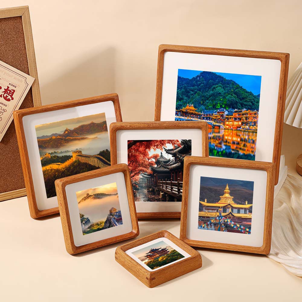 Vierkant Teakhout Fotolijst Hoogwaardige 10x10cm 20x20cm 25x25cm Bruiloft Fotolijst Stand voor Foto's Thuis Desktop Decor