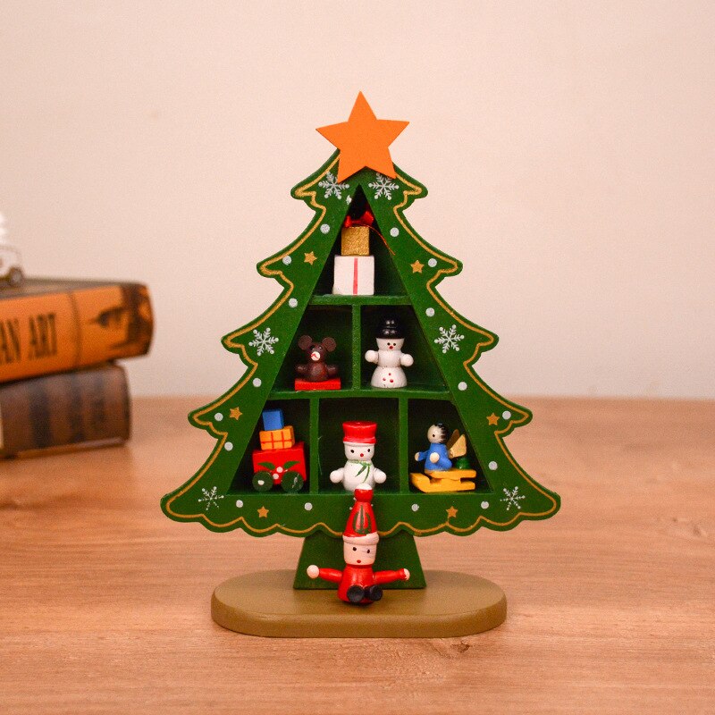 Christmas Decorations Wooden Christmas Tree Scene Layout Ornaments Three-dimensional Red Xmas Table Desktop Decoration: 03