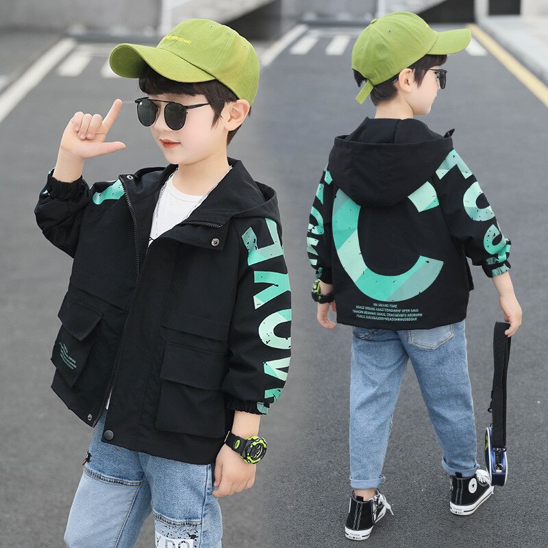 Kids Jongens Letters Gedrukt Capuchon Lente/Herfst Grote Maagd Tuniek 4-12 Jaar Oud