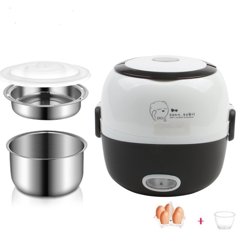 Thermal Heating Electric Lunch Box 2 Layers Portable Food Steamer Cooking Container Meal Lunchbox Warmer Mini Rice Cooker