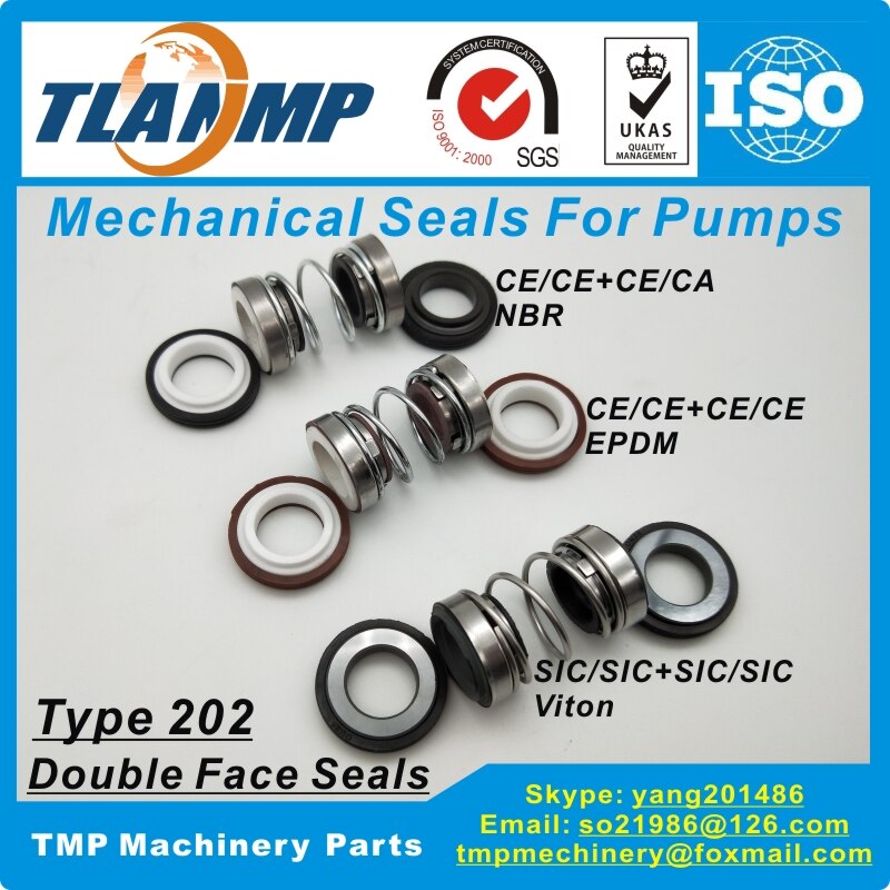 202-20 joints mécaniques Double Face (matériau: CE/CE/EPDM ,CA/CE/NBR, SiC/SiC/Vit) taille de l'arbre 20mm, dimension extérieure du siège 36mm