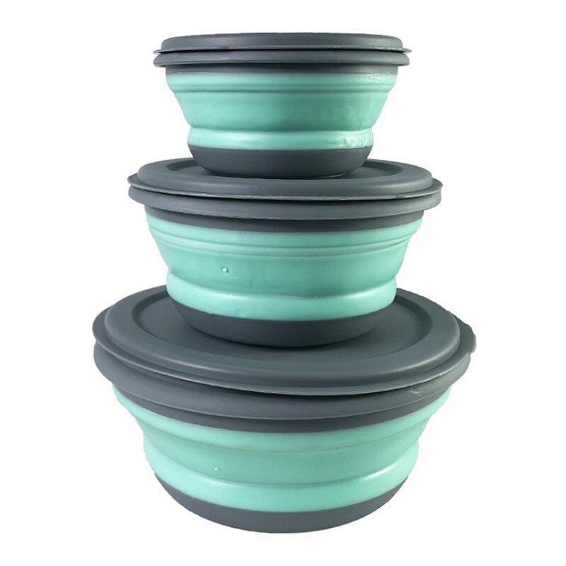 3pcs/set Foldable Silicone Tableware Set Portable Food Container Salad Dish Camping Travel Outdoor Food Bowl for Kitchen