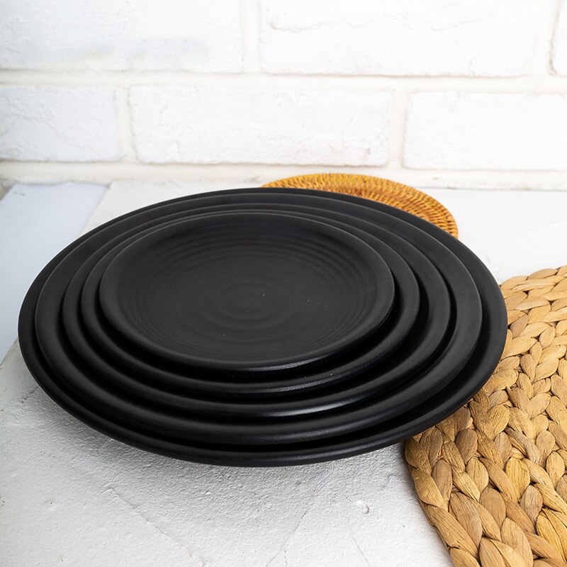 Japanese-style household black melamine tableware hotel restaurant disc dish dish bone dish rice bowl buffet dish commercial