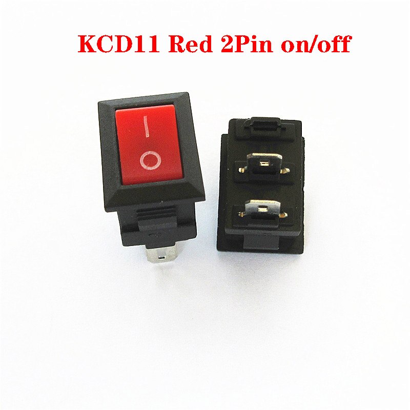 Interruptor de botón 20 piezas para barco, pulsador de encendido y apagado, 10x15mm, k, 2 pines/3 pines, pies curvados, 3A, 250V, KCD11, negro, rojo y blanco