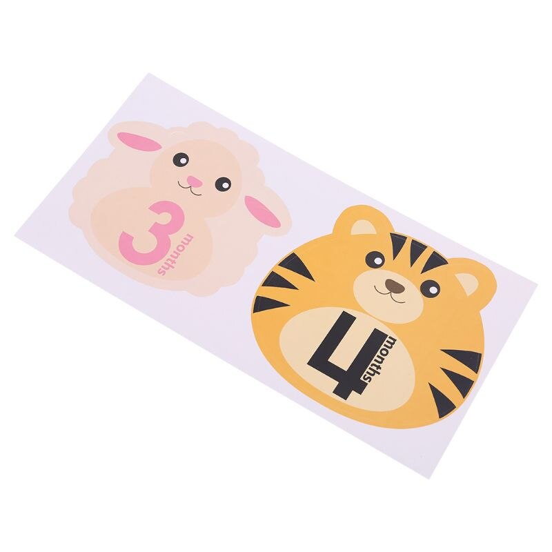 12 Pcs Animal First Year Monthly Milestone Photo Sharing Baby Belly Stickers 1-12 Months J2HD