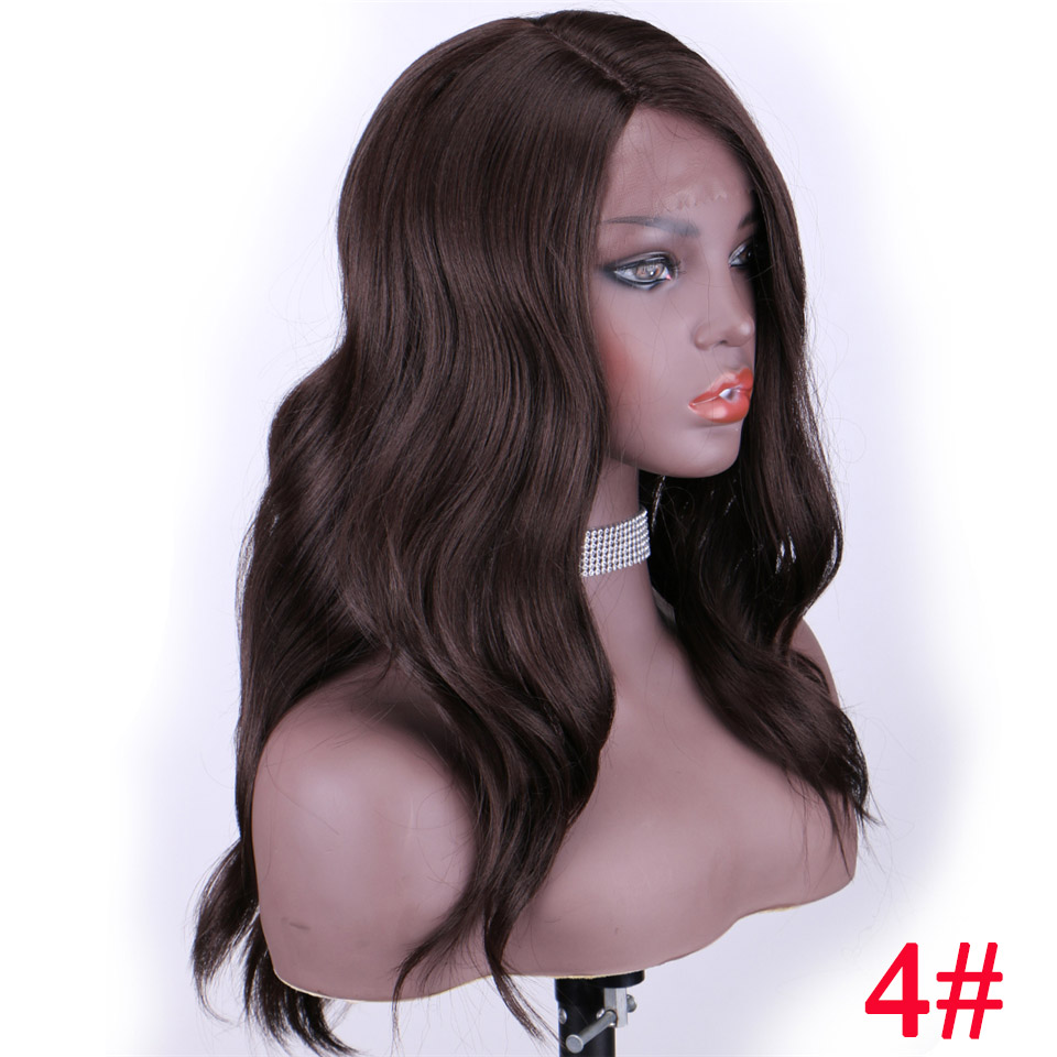 Peluca con malla frontal sintética WonderLady de 20 pulgadas #2, pelucas con ondas de cuerpo ombré para mujeres negras, peluca de Cosplay marrón larga ondulada con parte lateral: # 4