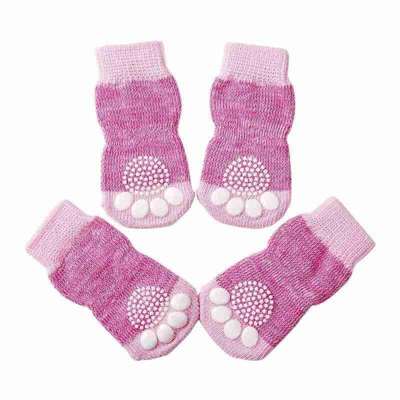 4 sokken  in 1 set antislip huisdier hond kat gebreide sokken roze schoenen dragen beschermer chihuahua poot voor de winter binnen op slip laarzen  w5 j 9