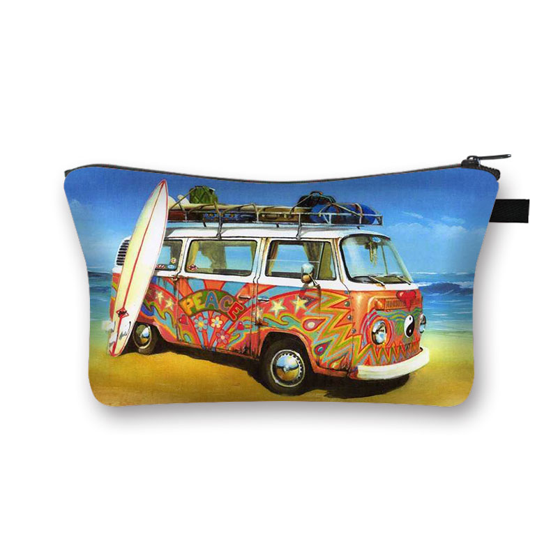 Gekleurde Auto &#39;S Op Seaside Vacation Cosmetische Vrouwen Make-Up Tas Britse Auto Meisjes Opbergzakken Dames Draagbare Cosmetische Case: shzbmeiche09x